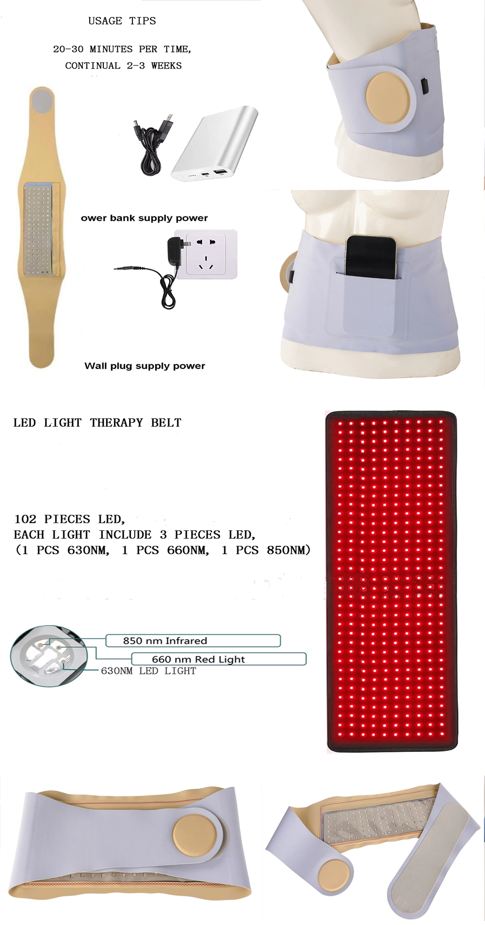 New Fashion Vibration Weight Loss 660nm 850nm Infrared Red Light Therapy Slimming Belt Body Massager